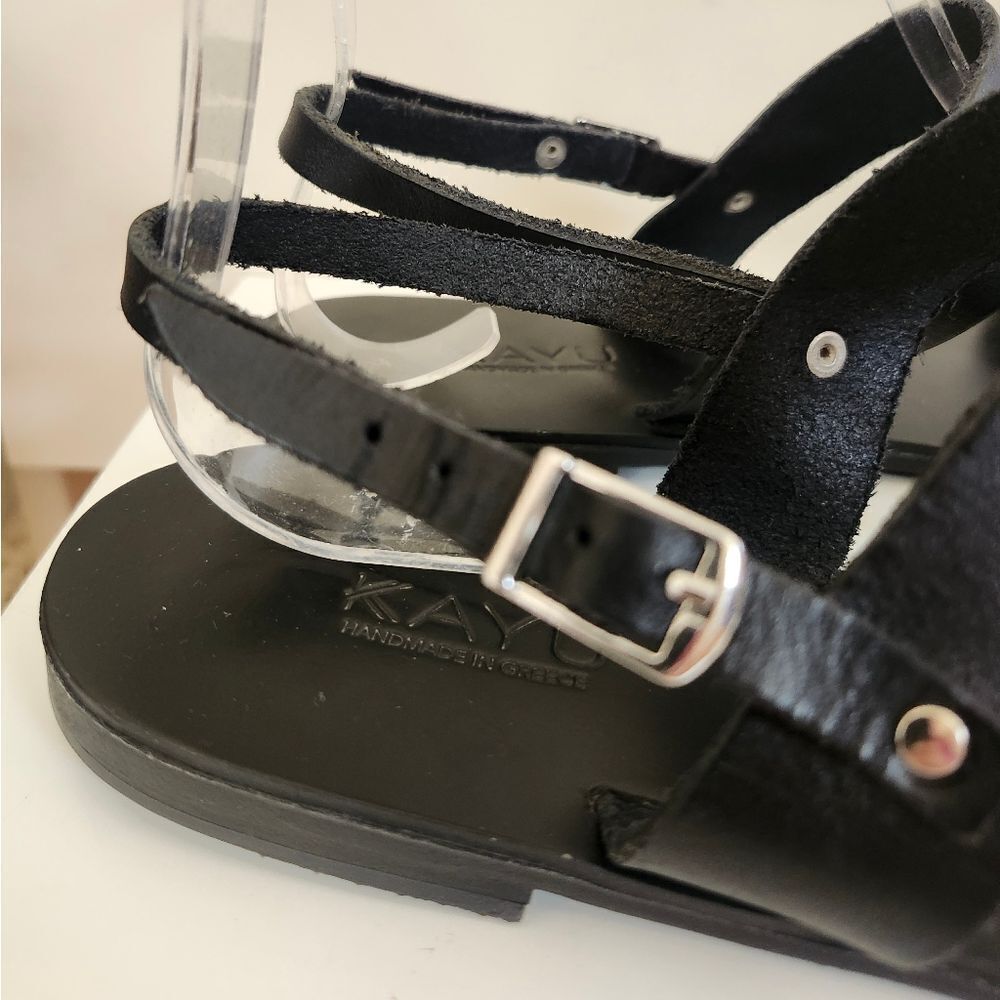 Nwt Kayu "Rhodes" Black Leather Strappy Flat Handmade Sandals Sz.9/40 Ret.$125 — image 6 of 8